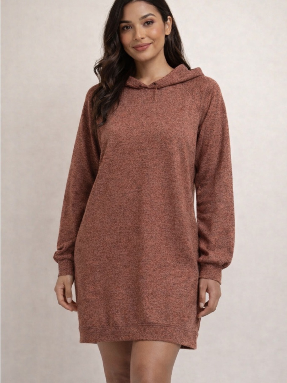 Lush Rust Brown Long Sleeve Hoodie Dress‎